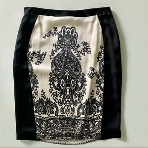 Gorgeous pencil satin/silk skirt with lacey print